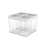 Rotho Fera Lot de 4 bocaux en plastique PP sans BPA Transparent 20,8 x 20,8 x 17,3 cm 1 l