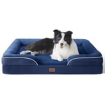 Bedsure Large Dog Sofa Bed - Washable Orthopedic Dog Beds and Couch with Removable Flannel Zipper Cover, Navy, 89x63x16cm