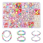 Kit de Perles pour Filles, Perles Acryliques Colorées, Bracelet Bricolage Perles Set, Enfants Bricolage Perles Set, Perles Colorées, Idéal Creatif Cadeau pour Enfants Filles