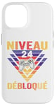 Coque pour iPhone 14 Niveau 24 Débloqué Cadeau Anniversaire Humour Gaming 24 Ans