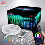 B.k.licht - 5m ruban led connecté, Smart led Stripe, réglable via App, Smartphone contrôle, contrôle vocal, câble usb, auto-adhésif, blanc, livré