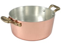 Pentole Agnelli ALCM104M24, Casserole haute en cuivre avec 2 poignées en laiton, Cuivre martelé, étamé à la main 2 mm, diamètre 24 cm