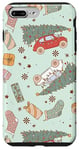 Coque pour iPhone 7 Plus/8 Plus Retro Christmas Santa Trees Checker Snowflakes Pink