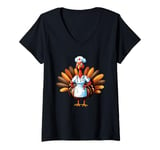 Womens Thanksgiving Turkey Nurse at The Hospital - Scrub Top V-Neck T-Shirt