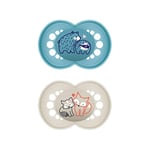 MAM Lot de 2 tétines originales en latex pour bébé de 6 à 16 mois, en matériaux durables, bio-renouvelables, avec tétine symétrique et orthodontique, 6 à 16 mois, motif : ours, renard