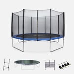 Trampoline 430cm bleu avec filet de protection.  échelle. bâche. filet pour chaussures. kit d'ancrage - Vénus XXL- Trampoline de