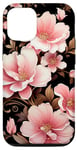 iPhone 15 Elegant Pink Flowers on a Black Background Floral Case