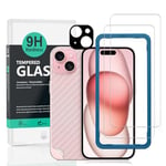 Ibywind 2 Pack Screen Protector Compatible with Apple iPhone 15 5G 6.1",9H Hardness Tempered Glass,With 1Pc Camera Lens Protector,1Pc Back Carbon Fiber Film,Easy to Install