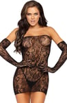 Lace Tube Dress With Gloves Black O/S