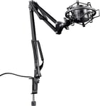 GXT 253 Emita Bras Micro Réglable Articulé, Perche avec Rotation à 360 Degrés, Pied Micro, Monture Anti-vibrations, Supde Microphone avec Câble Intégré - Noir/Gris