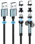 Kuulaa Lot de 2 câbles de charge magnétiques 3 en 1-2 m + 2 m - Câble de charge magnétique 360° et 180° - Charge rapide 3 A et transfert de données - Pour produits de type C/Micro USB/i-Products