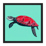 Loggerhead Sea Turtle Red Shell Animal Watercolour Ink Stamp Illustration Square Framed Wall Art Print Picture 16X16 Inch