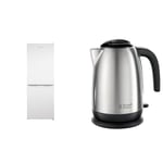 Russell Hobbs Low Frost White 60/40 Fridge Freezer, 173 Total Capacity & Brushed Stainless Steel & Black Electric 1.7L Cordless Kettle with black handle