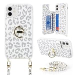 Ｈａｖａｙａ Coque pour iPhone 7 Plus avec Cordon Étui iPhone 8 Plus avec Porte Carte Portefeuille avec Anneau béquille Réglable Collier Housse Etui pour Femmes - Imprimé léopard Blanc