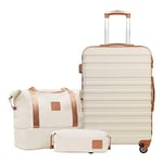 COOLIFE Set de Valises-Voyage Valise ABS avec Cadenas TSA Poignée télescopiq,1 Bagage Cabine Extensibles et 1 Portable Trousse de Maquillage (Abricot/Blanc, Set de 3 Valises (24"))