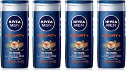 NIVEA MEN Gel Douche Sport 3 en 1 (2 x 250 ml), gel douche homme pour corps, visage et cheveux, nettoyant doux après sport, savon douche revitalisant & fraîcheur 24 h (Lot de 2)