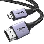 UGREEN Micro HDMI to HDMI 2.1 Cable 8K 4K@120/240Hz Standard Type D Lead eARC Dolby Atmos HDR Ultra High Speed HDCP Compatible with Raspberry Pi 5/4 Hero 7 Camera DSLR Portable Monitor Laptop PS5(2M)