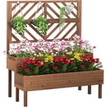 RELAX4LIFE Jardinière Surélevée en Sapin à 2 Niveaux, 109 x 62 x 135 CM Bac à Fleurs avec Treillis pour Plantes Grimpantes, Marron