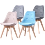 Hobag - Lot de Quatre chaises scandinaves en tissu five - Mix couleurs - gris clair , gris foncé , taupe , bleu - pieds bois