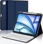 Coque Clavier Pour Ipad Air 13 Pouces (M2) 2024, Clavier Ipad Air 13, Azerty Français Clavier Bluetooth Détachable Avec Fente Pour Stylo Pour Ipad Air 13"" 2024, Bleu