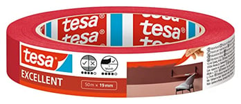 tesa Masking Tape Excellent - Painter's tape with thin paper backing for masking during painting work - for all paints, varnishes, and glazes - for indoor use - 50 m x 19 mm