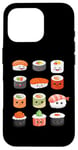 Coque pour iPhone 16 Pro Visages de sushis kawaii mignons type japonais de suchi amateur de nourriture