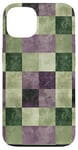 Coque pour iPhone 13 Motif à carreaux vert sauge rayé Art déco violet