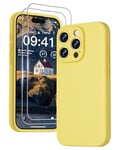 GOODVISH 3 in 1 Case for iPhone 15 Pro Max Case, [2 Screen Protector] Full Body Covered Anti-Scratch 4 Layer Shockproof Structure Soft Microfiber Lining Phone Case 6.7 inch, Yellow