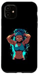 Coque pour iPhone 11 Blue Hair Dark Skin Fitness Modèle Posant Illustration