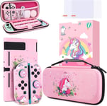 Licorne Pochette De Transport Compatible Avec Nintendo Switch, Étui Rigide De Housse Avec Poignée, Housse De Protection Pour Nintendo Accessoire Pour Licorne Cadeaux Filles(Rosa)