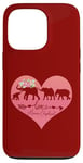 Coque pour iPhone 13 Pro Cœur floral rose foncé maman éléphant trois bébés veaux