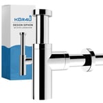 kör4u Siphon Design Premium en Chrome, Universel - 1 1/4 Pouces x 32 mm, avec Joints, clapet Anti-odeurs pour évier et Tuyau, adapté aux lavabos de Salle de Bain, avec Tube d'évacuation Long