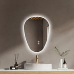 EMKE Miroir de Salle de Bain avec éclairage, 60 x 45 cm, Miroir LED asymétrique, Interrupteur Tactile, 3 Couleurs de lumière réglables, Miroir Anti-buée