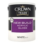 CROWN TRADE PAINT New Build Acrylic Gloss - White - 5L  NON YELLOWING WOOD METAL