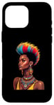 Coque pour iPhone 16 Pro Max Rainbow Dashiki Cheveux naturels pour femme tribale africaine