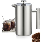 Ikodm - Cafetière à Piston en Acier Inoxydable 1L, Presse française avec Triple Filtres, French Press avec Fonction de Maintien au Chaud et Piston en