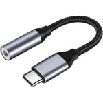 USB C-hörlursadapter, USB C till 3,5 mm-uttagsadapter Typ C Aux-adapter Hi-Fi DAC-chip Kompatibel för Galaxy S20 (svart)