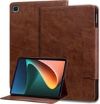 Coque Pour Samsung Galaxy Tab S6 Lite 10.4 2024/2022/2020, Housse En Cuir Pu Avec [Fonction Stand] [Fente Pour Carte] Clip Magnétique Avec Graphique D'oreille De Chat, Marron