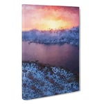 Big Box Art Sunset Over The Mountains in Norway in Abstract Canvas Wall Art Framed Picture Print, 30 x 20 Inch (76 x 50 cm), Violet, Lavender, Blue, Mauve