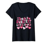 Womens I Teach The Sweetest Little Hearts Teacher Valentine's Day V-Neck T-Shirt