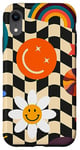 Coque pour iPhone XR Aesthetic Checker Retro Groovy Flowers in Cream Peach colors