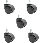 Idimex - Lot de 5 roulettes pour chaise de bureau, en plastique de coloris noir, diamètre 50 mm et tige de 11 mm, à utiliser sur sol dur - Noir