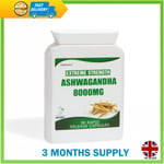 ASHWAGANDHA 8000mg 90 CAPSULES STRESS FATIGUE ANXIETY RELIEF TABLETS