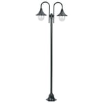 Garden Post Light E27 220 cm Aluminium 2-Lantern Dark Green