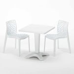 Grand Soleil - Table Carrée Blanche 70x70cm Avec 2 Chaises Colorées Set Bar Café Gruvyer Patio Couleur: Blanc