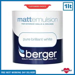 Berger Pure Brilliant White Matt Paint Tin Interior Use Walls Ceilings 1lt