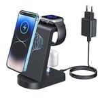 Chargeur Induction 3 en 1,INNISTO Chargeur Rapide Chargeur Induction Chargeur Station Compatible Avec iPhone 16/15/14/13/12 Pro/Pro Max,Apple Watch Ultra/10/9/8/7/SE/SE2/6/5/4/3/2 AirPods321/Pro1 Noir