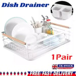 2x Large Kitchen Sink Dish Drainer Rack with Drip Tray and Plate Cutlery Holder.