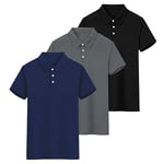 3 Pack Mens Polo Shirts Short Sleeve Moisture Wicking Golf Polo Shirts for Men Adult Waffle Breathable Mens Casual Tee Top Running Sports Gym Work Quick-Dry Polo T Shirts