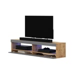 Selsey - viansola - Meuble tv / Meuble de salon (chêne lancaster / gris brillant, 100 cm, éclairage led inclus)